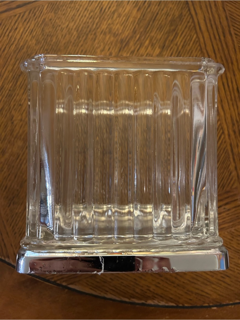 Ribbed Glass Tissue Box Cover with Chrome Base & Lid - Picture 6 of 12